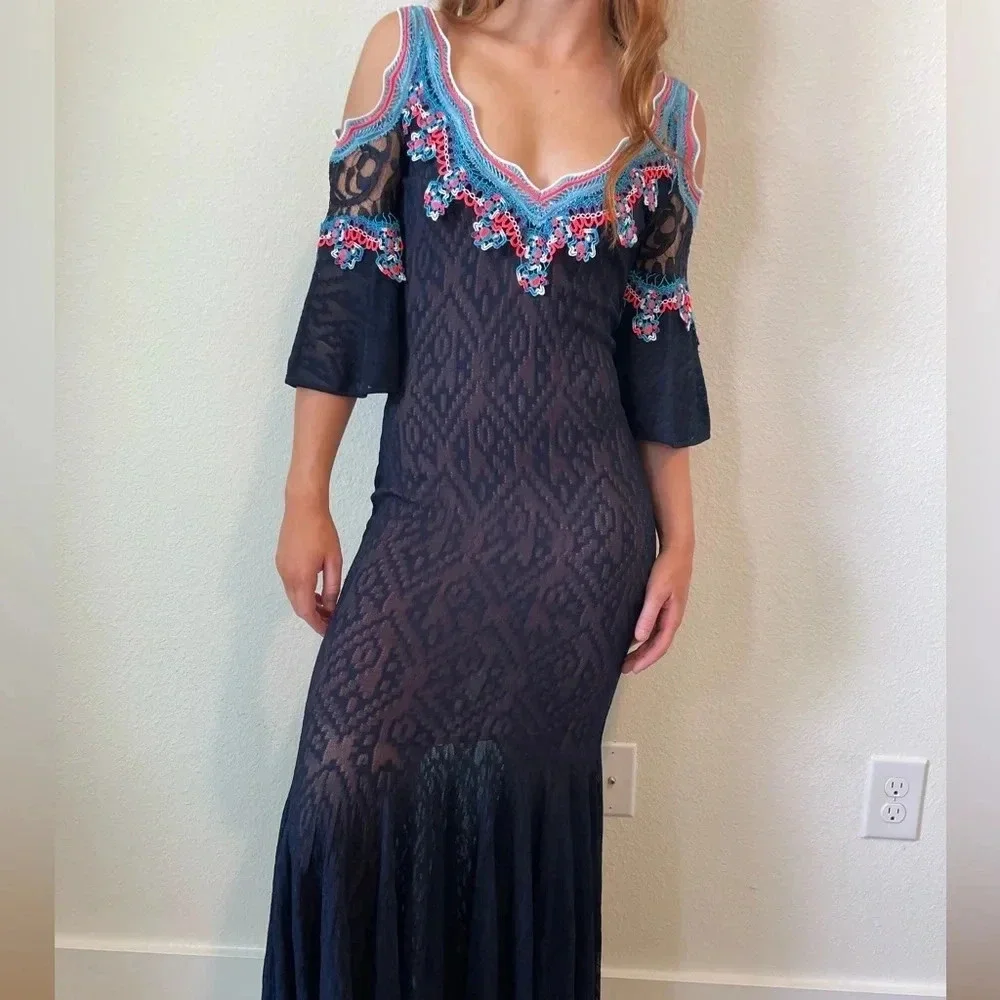Peter Pilotto Lace Jacquard Knit Cold Shoulder Maxi Dress Size Small.